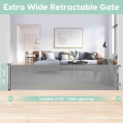 90 Inch Extra Wide Baby Gates Extra Wide Retractable Baby Gates for Dogs Indoor Outdoor Retractable Gate Super Wide Retractable Dog Gate Extra Long Baby Gate for Large Openings Extra Large Pet Gates