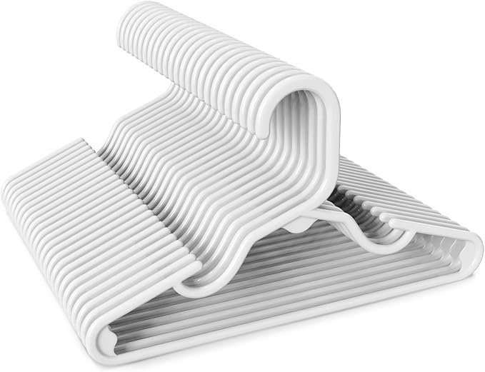 HOUSE DAY Premium Baby Hangers 60 Pack, 11 Inch Kids Plastic Hangers White, Slim Childrens Hangers for Infant, Toddler, and Child Clothes, Durable Baby Clothes Hangers for Closet