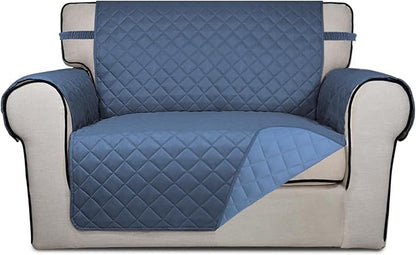 PureFit Reversible Quilted Sofa Cover, Water Resistant Slipcover Furniture Protector, Washable Couch Cover with Non Slip and Elastic Straps for Kids, Dogs, Pets (Oversized Chair, Dark Blue/Light Blue)