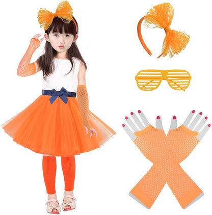 Kids 6 in 1 Costume Accessories 1970s 1980s Fancy Outfits and Dress for Cosplay Party Theme Party for Girl