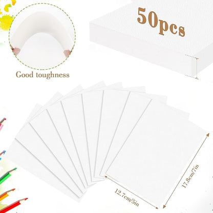 50PCS 5x7 Watercolor Paper Bulk, 140lb/300g Cold Press Thick Water Color Paper Pad for Child Adult, White Art Paper for Drawing Painting Markers Gouache, Textured Cotton Paper Sheets