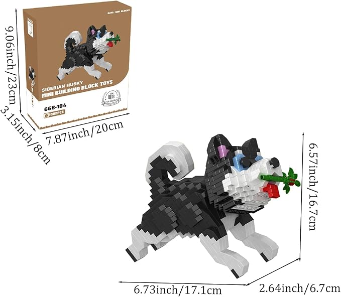 Cute Animal Building Blocks, Pet Micro Mini Building Blocks for Adults and Kids Age 6+ Gift Toy 1002 Pcs (Black Husky)