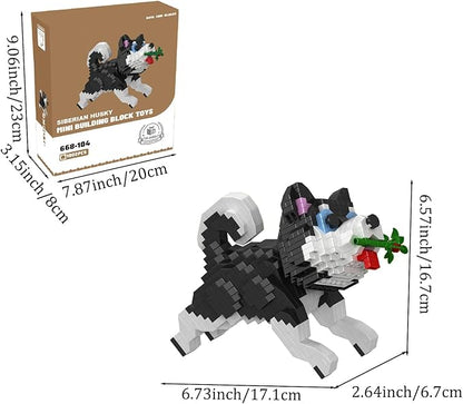Cute Animal Building Blocks, Pet Micro Mini Building Blocks for Adults and Kids Age 6+ Gift Toy 1002 Pcs (Black Husky)