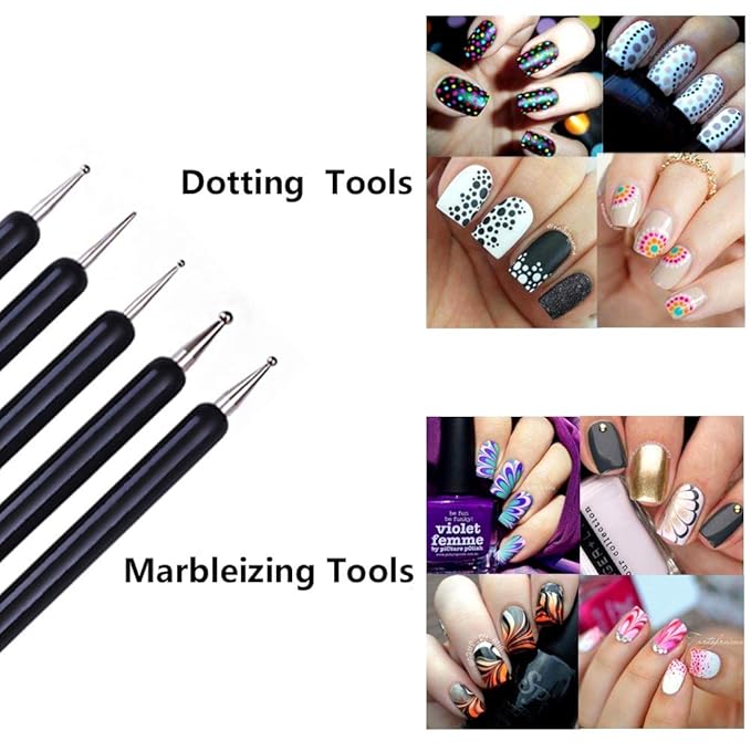 5pcs Nail Art Dotting Tools Pen Dual Head UV Gel Carving Pen Nail Silicone Brushes Set Pottery Clay Sculpting Modeling Painting Drawing Tool DIY Art Craft (Black)