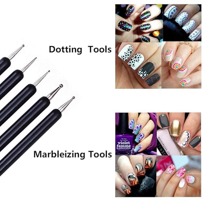 5pcs Nail Art Dotting Tools Pen Dual Head UV Gel Carving Pen Nail Silicone Brushes Set Pottery Clay Sculpting Modeling Painting Drawing Tool DIY Art Craft (Black)