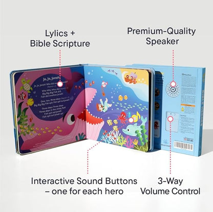 Bible Heroes Christian Sound Books for Kids - 6 Bible Songs for Toddlers – Christian Gifts for Kids - Baby Bible for Baptism, Christening, Dedication Gifts, Sunday School, Preschool Homeschool