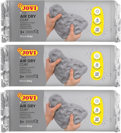 Jovi - Air Dry Modeling Clay, Set of 3 Units, 1.1lb Each, Total of 3.3lb, No Oven Needed, Gray Color, Pottery Clay Perfect for Arts and Crafts Projects (P85G/3)