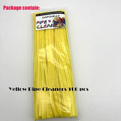 Swpohrat 100 Pieces Yellow Pipe Cleaner Craft Set,Thick Fuzzy Chenille Stem Pipe Cleaners for DIY Craft Projects and Decorations
