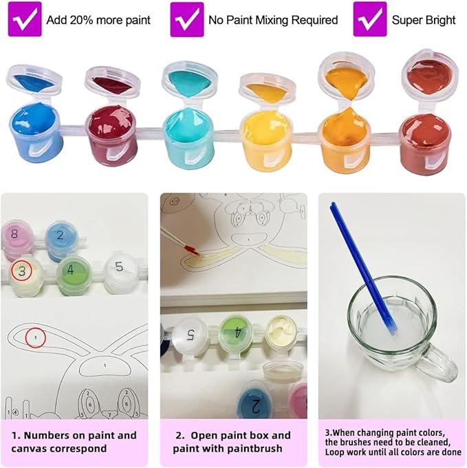 Hiolife 3 Pack Paint by Number Kits for Kids, 8X 8 inch Framed,Colorful Animals Oil Painting Kits for Girls and Boys, Painting Sets for Childrens,Home Wall Decor