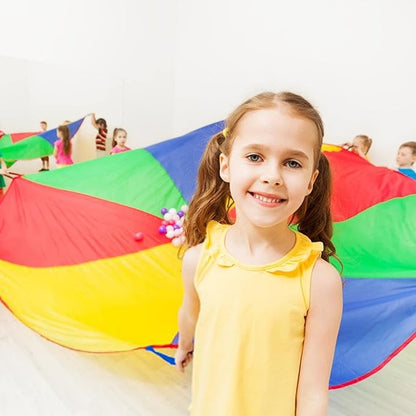 6ft Rainbow Parachute, Play Parachute Toy for Kids, Parachute with Handles Indoor & Outdoor Play Equipment