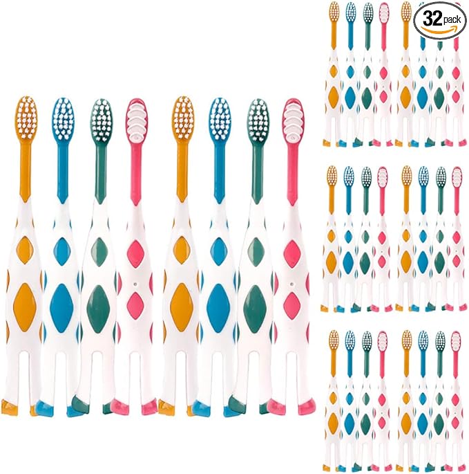 32 Packs Kids Toothbrush Set, Lovely Little Deer Soft Toothbrush for Kids 2-8 Years (Pink&Orange&Blue&Green)