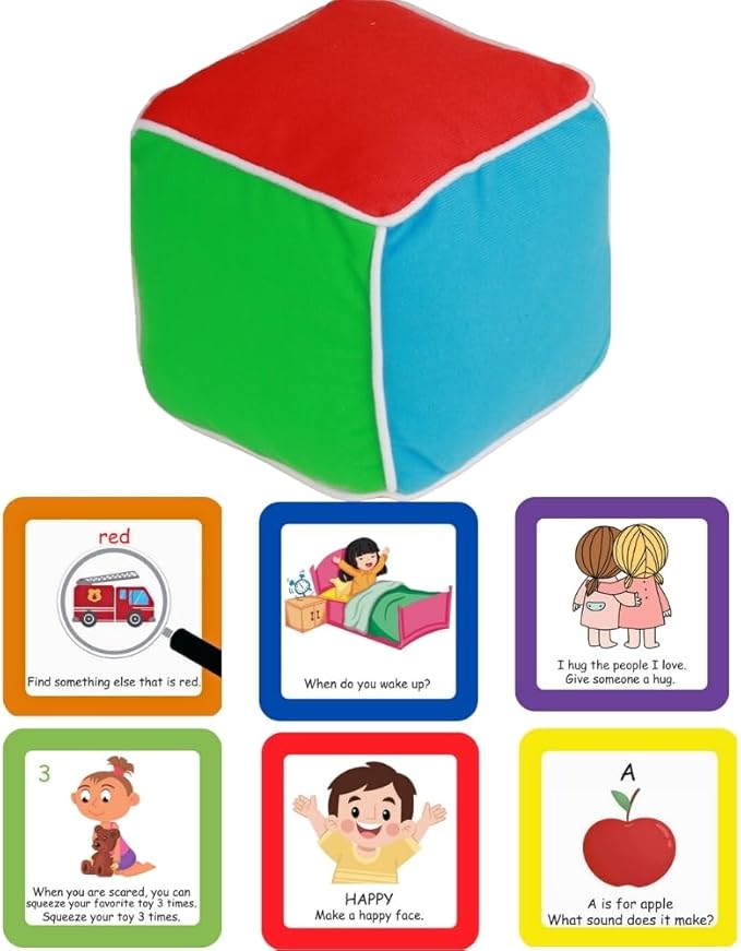 Play and Learn Cube roll Play Game for Toddlers 1st Learning Game Teaches Colors and Numbers Emotions Language roll Cube Pick Card and Have Fun Games