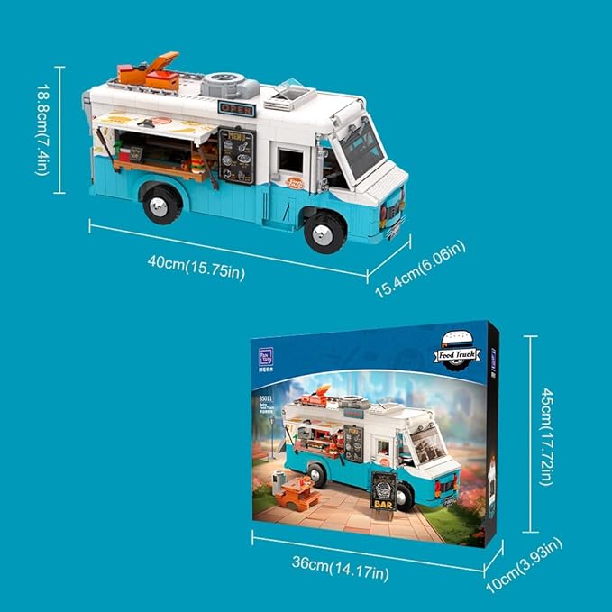 Nostalgic Food Truck Building Set-Camper Vehicles Construction Building Bricks Set Retro Chevrolet P30 Step Van Building Kit for Teens and Adults,Collection Model Building Blocks Set Toys