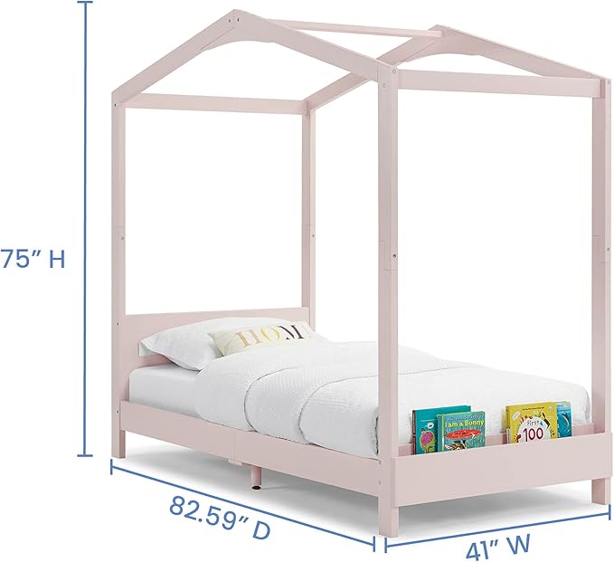 Delta Children Poppy House Wood Twin Bed, Platform Bed - No Box Spring Needed, Blush Pink