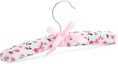 Juvale 12 Pack Satin Padded Baby Hangers for Closet, Nursery, Baby Clothes, Pink Floral Design (9.5 in)