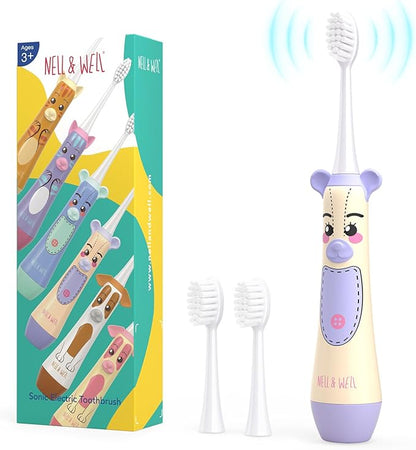 NELL&WELL Kids Electric Toothbrush, 2-Min Timer, 3 Modes with Memory, IPX 7 Waterproof, Battery Powered Kids Toothbrush with 3 Soft Bristles Heads for Children Boys and Girls Ages 3+…