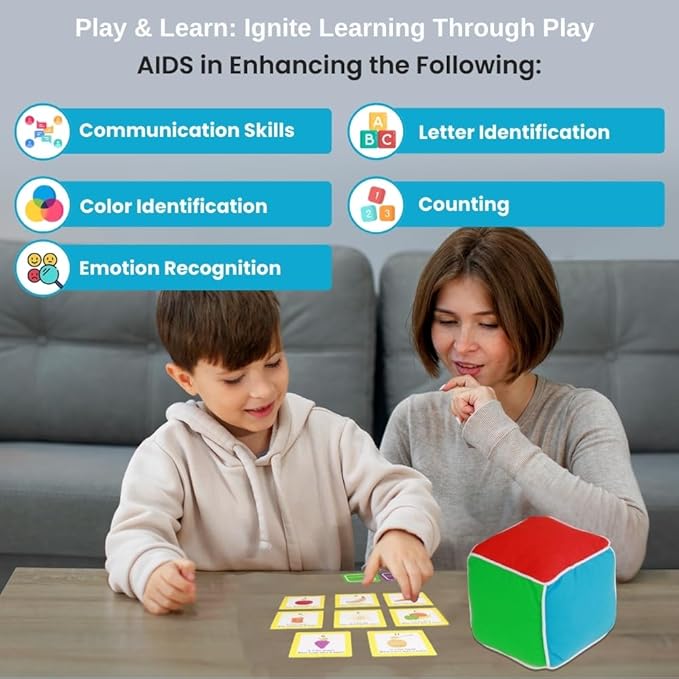 Play and Learn Cube roll Play Game for Toddlers 1st Learning Game Teaches Colors and Numbers Emotions Language roll Cube Pick Card and Have Fun Games