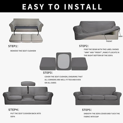 Easy-Going 100% Dual Waterproof Stretch Soft Couch Cover for Dogs, Sofa Slipcover for 3 Separate Cushion Couch Leakproof Furniture Protector for Kids, Pets Light Gray