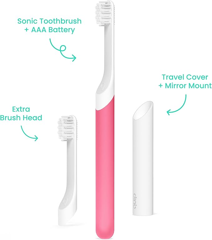 Quip Sonic Toothbrush for Kids with Timer - Includes Extra Brush Head and Travel Cover Mount - Electric, Soft Bristle Refill Head, Rubber Handle, 3 Month Battery Life - Travel Toothbrush - Pink
