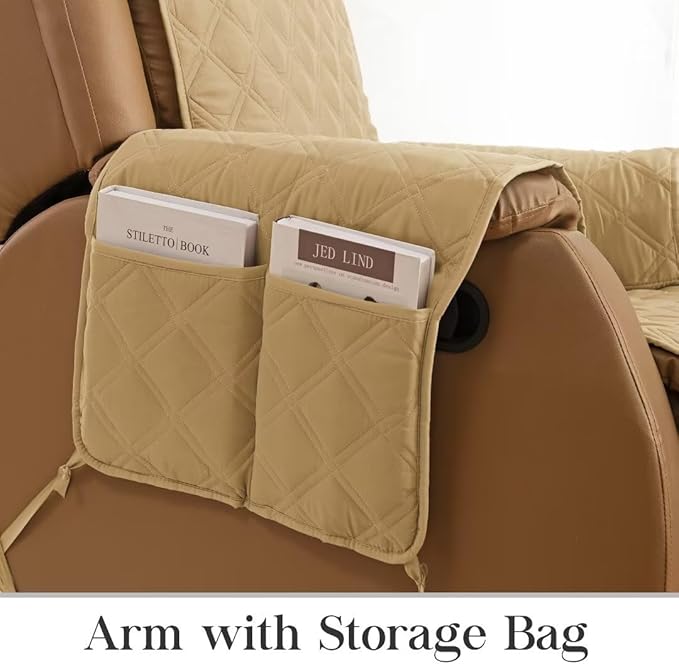 TOMORO Non-Slip Oversized Recliner Cover, 100% Waterproof Quilted Recliner Chair Slipcover Furniture Protector with Pockets, Washable Couch Cover with Elastic Straps for Kids and Pets