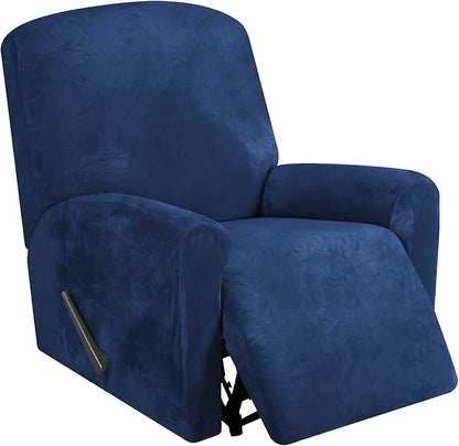 FestiCorp Recliner Chair Covers Real Velvet 4-Pieces Recliner Covers for Small Lazy Boy Recliner Chair Stretch Recliner Sofa Slipcovers Furniture Protector with Side Pocket & Elastic Bottom, Navy