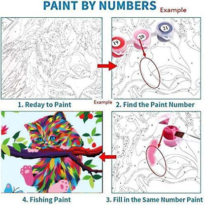 Elftoyer Paint by Numbers for Kids & Beginner, DIY Canvas Painting Gift Kits - Colorful Cats and Butterflies 12 x 16 inch (Framed)