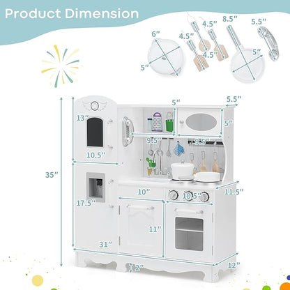 Fireflowery Kids Kitchen Playset, Toddler Kitchen w/Simulated Sound, Accessory Utensils, Blackboard, Sink, Stovetop, Cabinets, Pretend Play Kitchen, Gift for Ages 3+ (Classic)