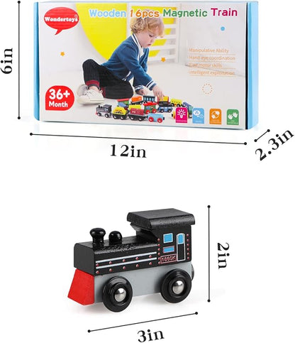 Wondertoys 16 Piece Magnetic Wooden Train Set for Toddlers - Includes Storage Bag and Track Accessories