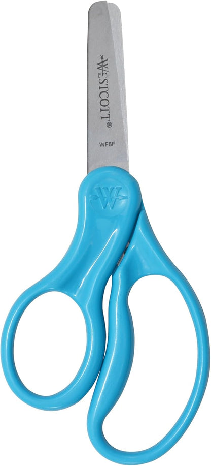 Westcott 13594 Left-Handed Scissors, Hard Handle Kids' Scissors, Ages 4-8, 5-Inch Blunt Tip, Color Varies