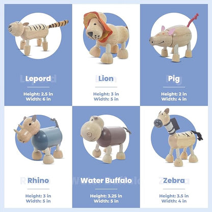 TEKOR Bendable Wooden Animal Toys (Set of 12) | Ages 3 & up | Fun & Posable Animals for Toddlers | Preschool Montessori Toys | Smooth Natural Wood | Endless Play for Girls & Boys
