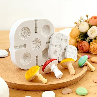 Polymer Clay Molds Set, 3 Sizes Mushroom Polymer Clay Silicone Mold with 2 Stainless Steel Tweezers for DIY Earring Jewelry Making Model Crafting (Color:Multicolor)