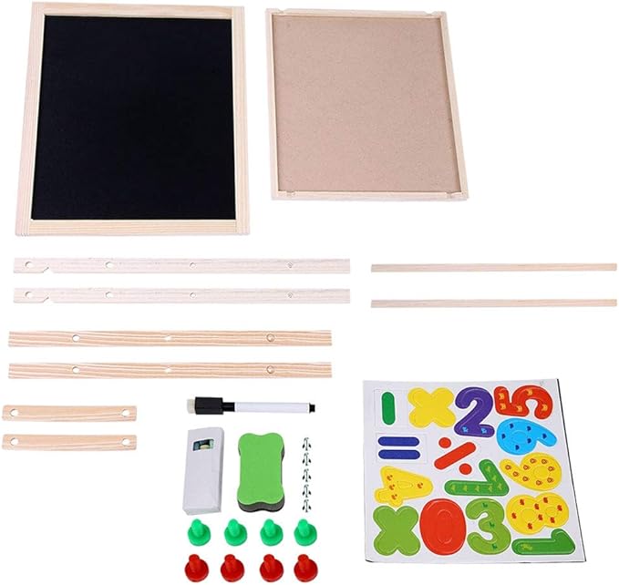 2-in-1 Easel for Kids, Height Adjustable Double Sided Art Painting Activity Easel Standing Wooden Dry Erase Board with Whiteboard Chalkboard for Toddlers Boys Girls