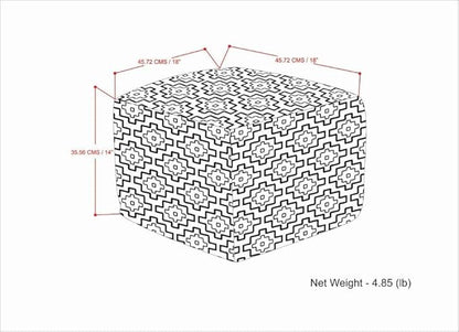 SIMPLIHOME Briella 18 Inch Boho Square Woven Outdoor/ Indoor Pouf in Grey and White Recycled PET Polyester, For the Living Room, Bedroom and Kids Room