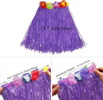 Fortuning's JDS Girl's elastic Hawaiian hula dancer grass skirt with flower costume set -purple Birthday Tropical Party Decorations