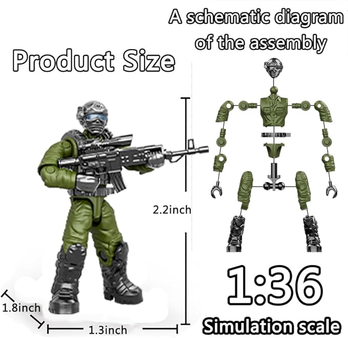 24 PCS Military Forces Building Block Action Mini-Figures Blind Bags with Multiple Military Weapons Accessories Equipment Assembly Building Toys Party Favors for Boys