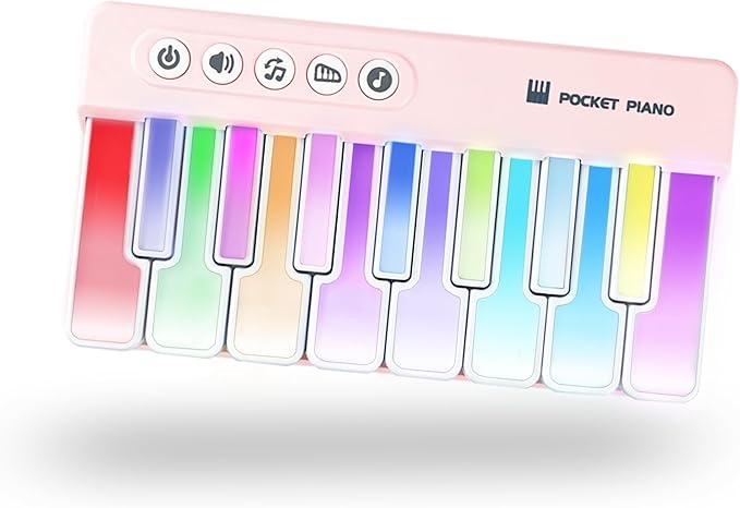 Mini Keyboard Piano Toy, Portable Light Up Pocket Piano for Toddlers Kids (Pink)