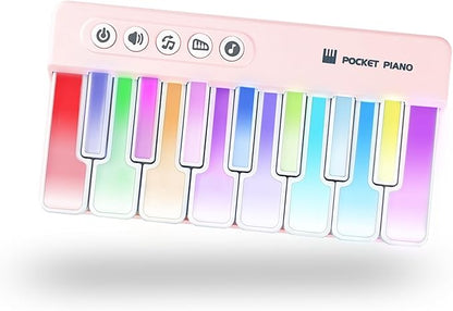 Mini Keyboard Piano Toy, Portable Light Up Pocket Piano for Toddlers Kids (Pink)