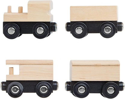 Orbrium 4 Assorted Unpainted Train Cars for Wooden Railway Compatible with Thomas, Chuggington, Brio, Great for Birthday Party Train Theme