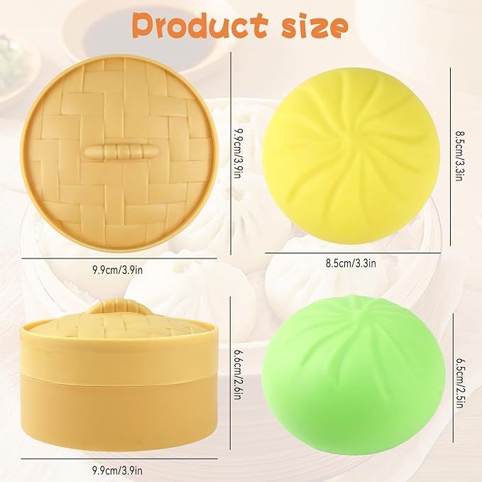 4PCS Dumpling Squishy, Colorful Dumpling Stress Balls Fidget Toys Adults, Squeeze Dough Ball Stress Relief Hand Toys, with Food Steamer Stretchy, for Classroom Prizes, Easter Basket Stuffers