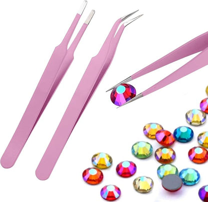 11 Pcs Silicone Resin Mold Tools Set Stirring Needle Spoon Tool Tweezers Precision Kit, Anti-Static Electronics Tweezers Set for Resin Art Crafts,Jewelry Making,DIY Epoxy Casting Molds-Rose Red & Pink