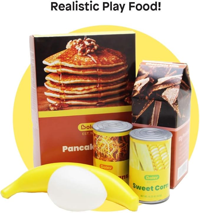 Boley Shopping Basket Toy - Pretend Grocery Shopping Play Set with 24 Realistic Play Food Items - Fruits, Vegetables, Drinks, Meats - Educational and Durable - for Kids and Toddlers Ages 3 and Up