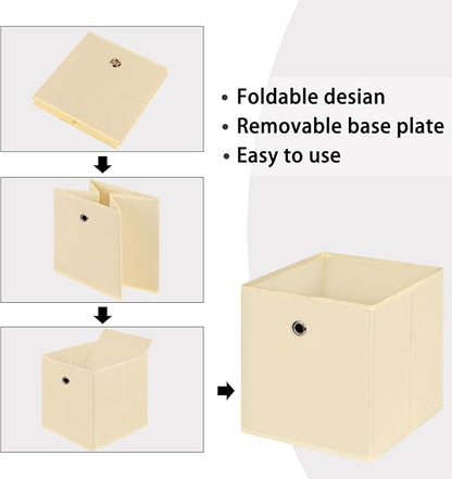 Foldable Storage Cubes Bins ,11 Inch Cloth Storage Cube Fabric Storage Box Cubes Organizer Baskets with Handles for Home Organizer Set of 3 (Creamy-White)