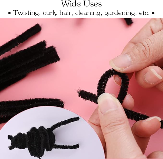 60 Pieces Black Pipe Cleaners,Pipe Cleaners Chenille Stem,Art Pipe Cleaners for Creative Home Decoration Supplies, Arts and Crafts Project,Christmas Valentine's Craft Pipe Cleaners