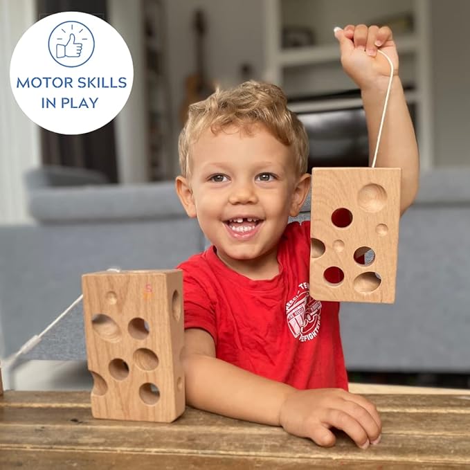 Montessori Wooden Cheese Lacing and Threading Activity Toy: Early Educational Fun for Babies, Toddlers, Boys, and Girls