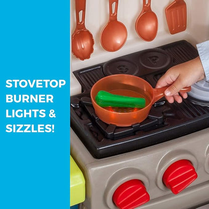 Step2 Elegant Edge Kids Kitchen Playset, Indoor/Outdoor Kitchenette, Interactive Play with Lights and Sounds, Made of Durable Plastic, Includes 78 Piece Toy Accessories, For Toddlers 3+ Years Old