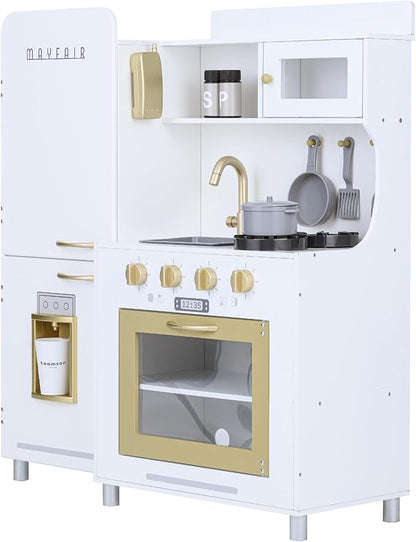 Teamson Kids - Children Play Kitchen Sets, Toddler Girls Pretend Kitchen Set Ages 2-6, Kitchen Toys for Kids Ages 4-8, Little Chef Mayfair Classic Kids Kitchen Playset with 11 Accessories - White/Gold
