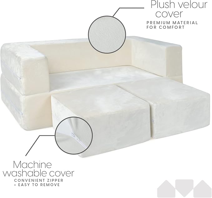 Milliard Kids Couch - Modular Kids Sofa for Toddler and Baby Playroom/Bedroom Furniture (Ivory) with Bonus Pillow