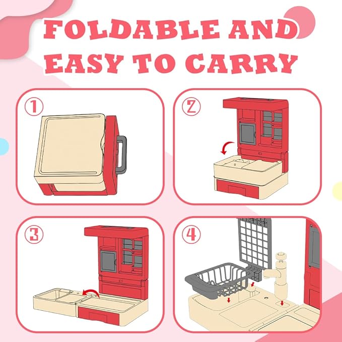 Kitchen Play Set for Kids - 49PCS Pretend Cooking Playset Accessories with Pot and Pan,Dish Rack,Play Sink,Pretend Play Food Toys with Baby&Toddler-Educational Gift for 3 4 5 6 Ages Girls&Boys