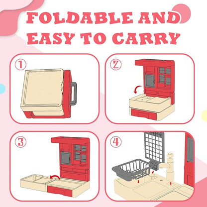 Kitchen Play Set for Kids - 49PCS Pretend Cooking Playset Accessories with Pot and Pan,Dish Rack,Play Sink,Pretend Play Food Toys with Baby&Toddler-Educational Gift for 3 4 5 6 Ages Girls&Boys