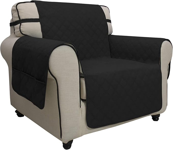 Easy-Going Sofa Slipcover Chair Cover Waterproof Couch Cover Washable Sofa Cover Non-Slip Fabric Furniture Protector with Pocket for Pets Covers Pets Kids Children Dog Cat (Chair, Black)